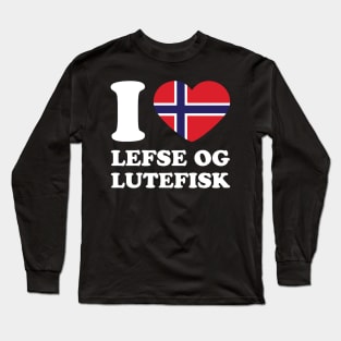 I love Lefse and Lutefisk Norwegian Flag Heart Long Sleeve T-Shirt